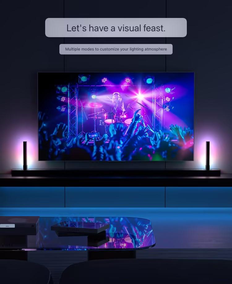 1 Pair RGB Rhythm Light,180° Smart Light Bars,Gaming LED Lights,16 Million DIY Color Adjustments,Remote Control,USB Pickup Light