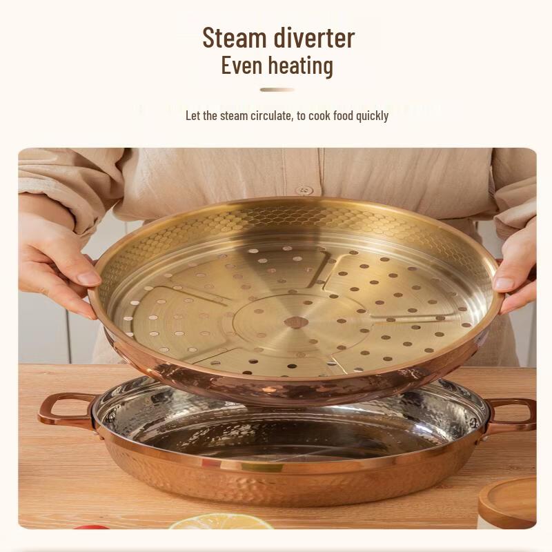 ZISIZ 30CM Golden Hammered Stainless Steel Steamer & Stew Pot Set