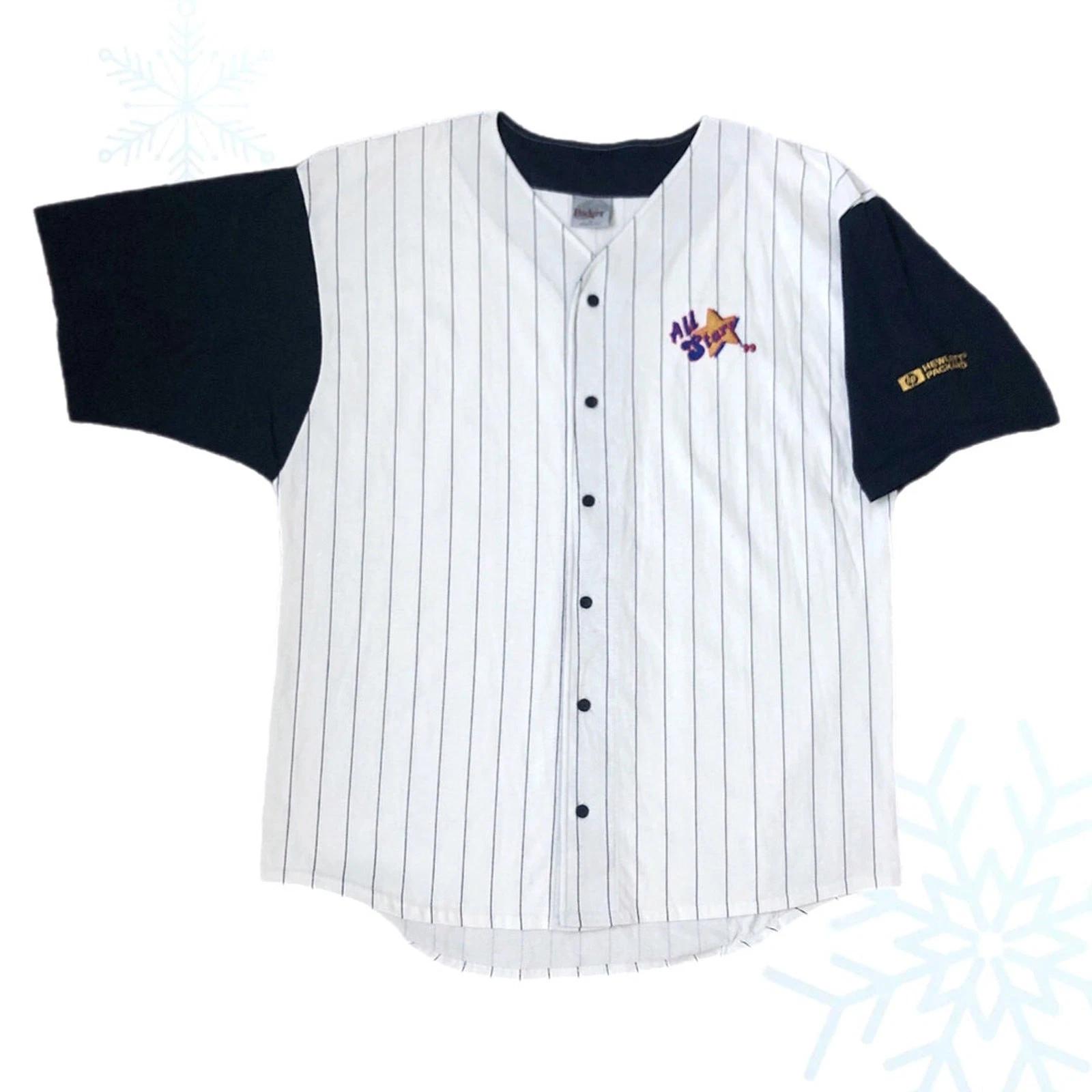 Vintage 1999 All-Stars HP Hewlett-Packard Pinstripe Baseball T-Shirt Jersey XL S