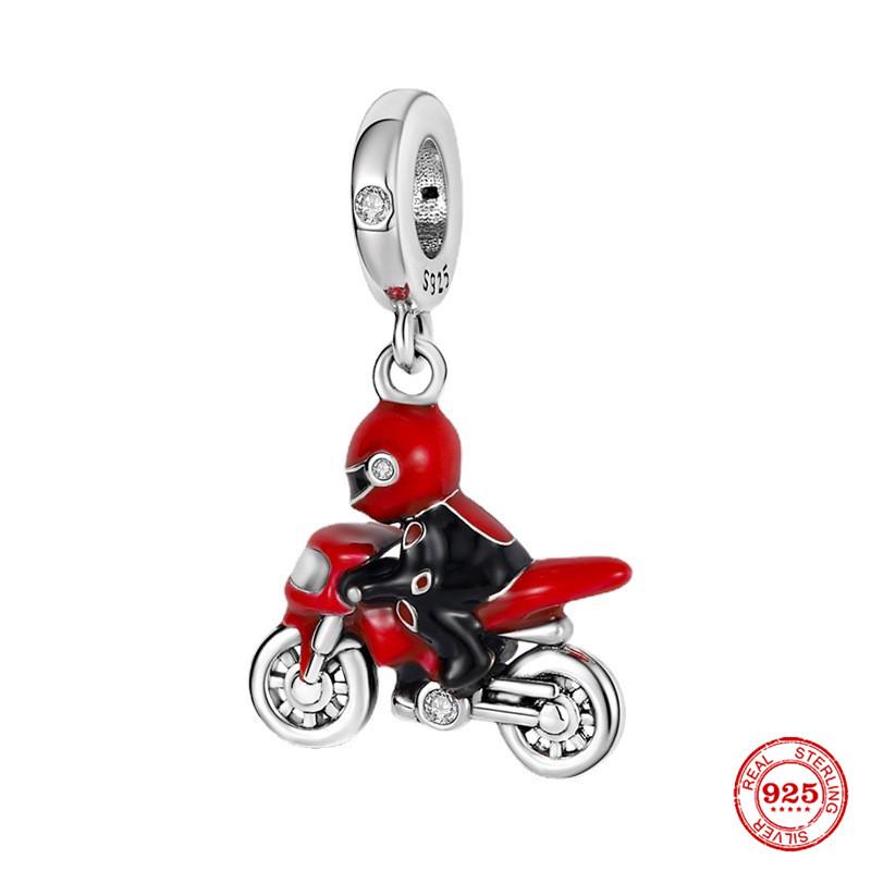 S925 Sterling Silver Pink Black Motorcycle Car Bike Dangle Charm Bead Fit Original  Bracelet Pendant DIY For Women Jewelry