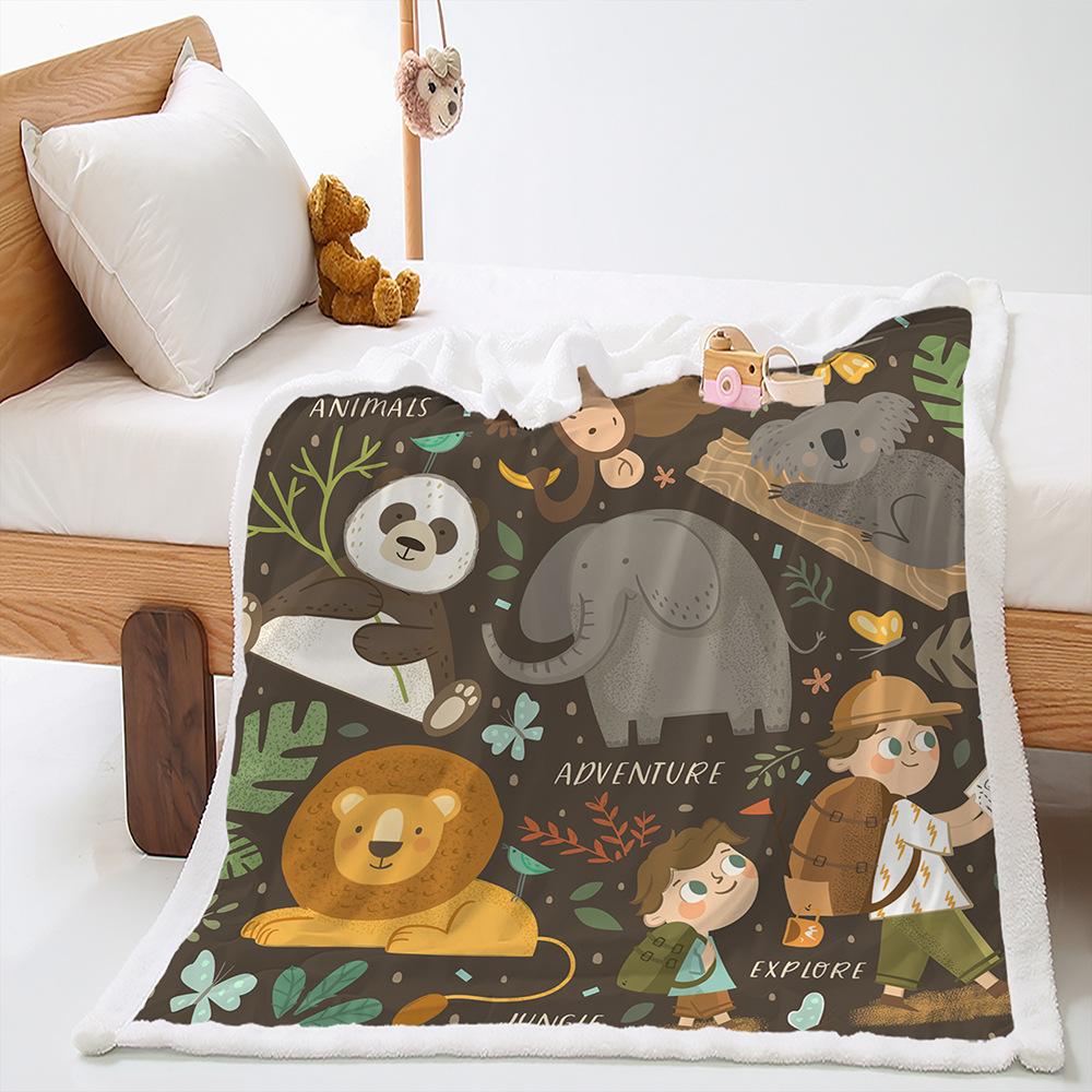 Digital Printing Cover Blanket Animal Illustration Camping Forest Thickened Lamb Fleece Crystal Fleece Blanket
