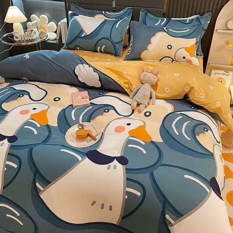 Sweet Blue Love Heart Printed Bedding Set For Girls Adults Children Bed Cover And Flat Sheet Pillowcases Soft Full Size 3/4pcs