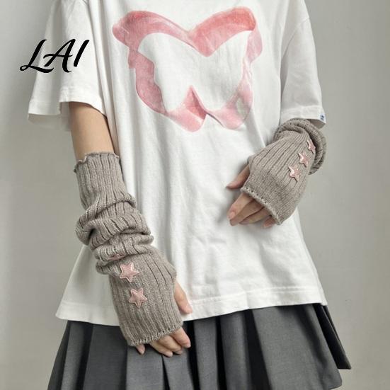 Dunkle Gothic Mode Handschuhe Sternenstrick Armstulpen Fingerlos für Damen Mädchen Lolita Alltag Ärmel Stil Gestreift Häkeln Cosplay Kostüm