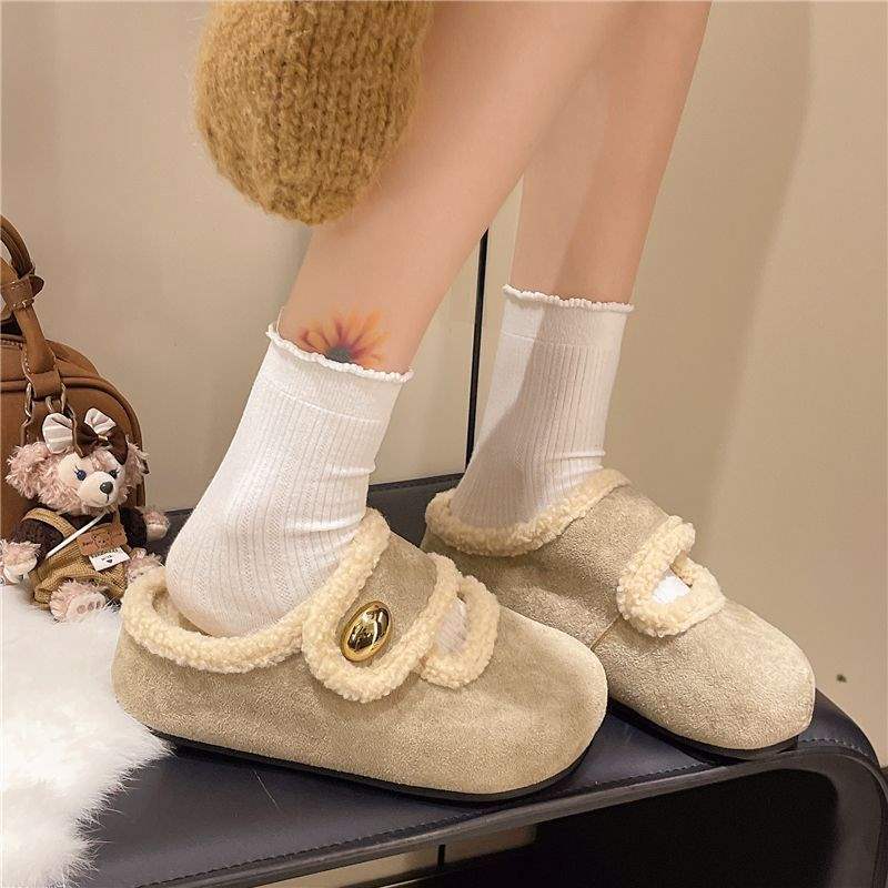

Frosted soft leather bag head half slippers women wear versatile small people to increase their height Birkenstocks women go out with thick soles 40