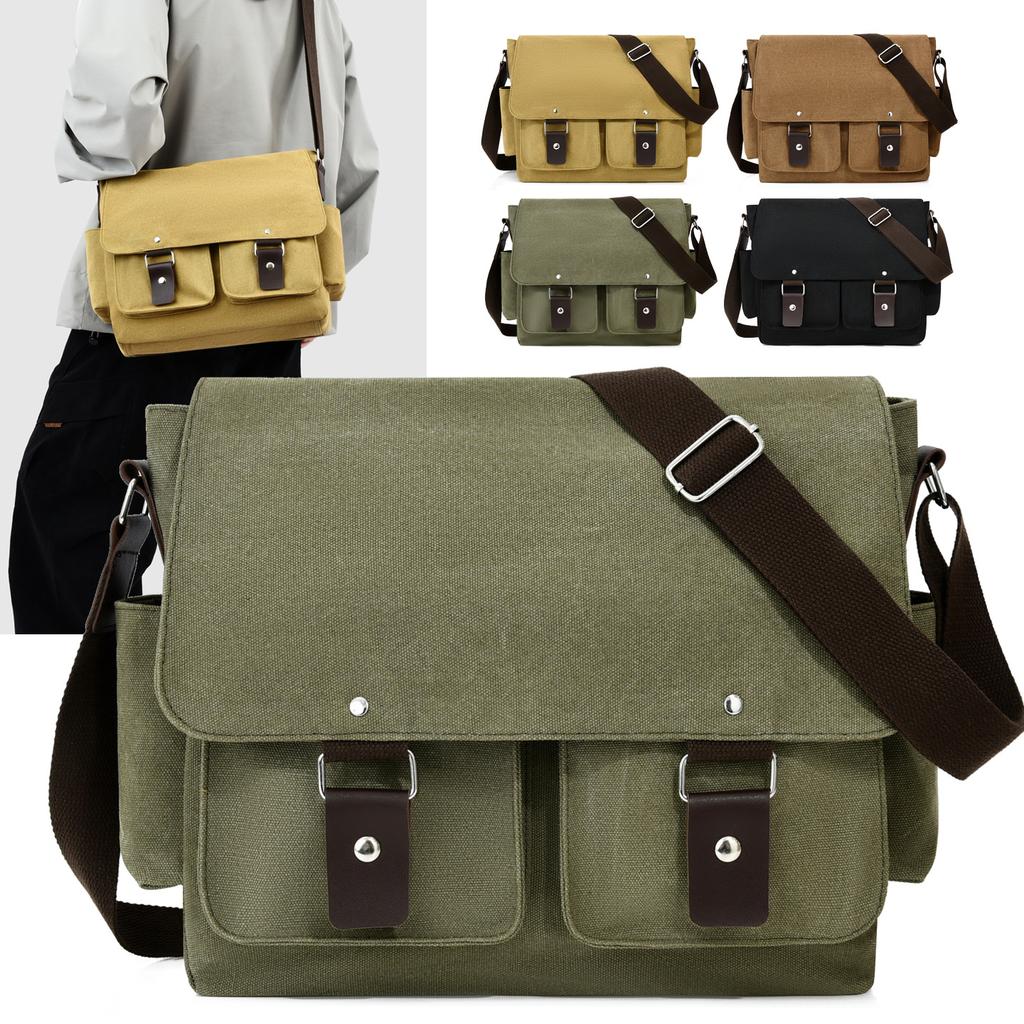 Herentas Retro Messenger Bag Canvas Tas Enkele Schouder Horizontaal Slijtvast Heren Commuter Tas Mode Schoudertas