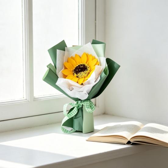 Mini Fake Sunflower Bouquet Handcrafted Artificial Soap Carnation Rose Floral Decoration Valentine's Day Anniversary Birthday Gift for Women Wife