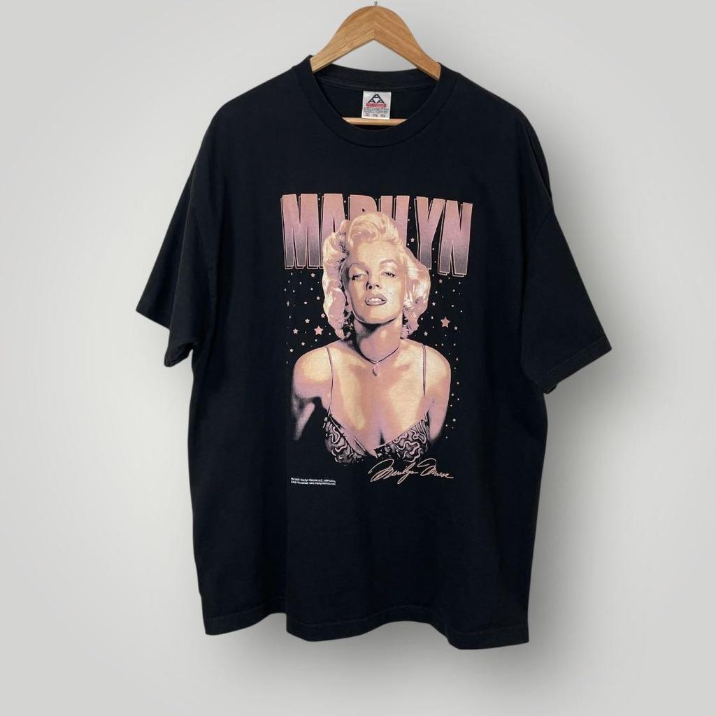 Y2K Marilyn Monroe Glitter T-shirt 2XL 2001 Large Print Black