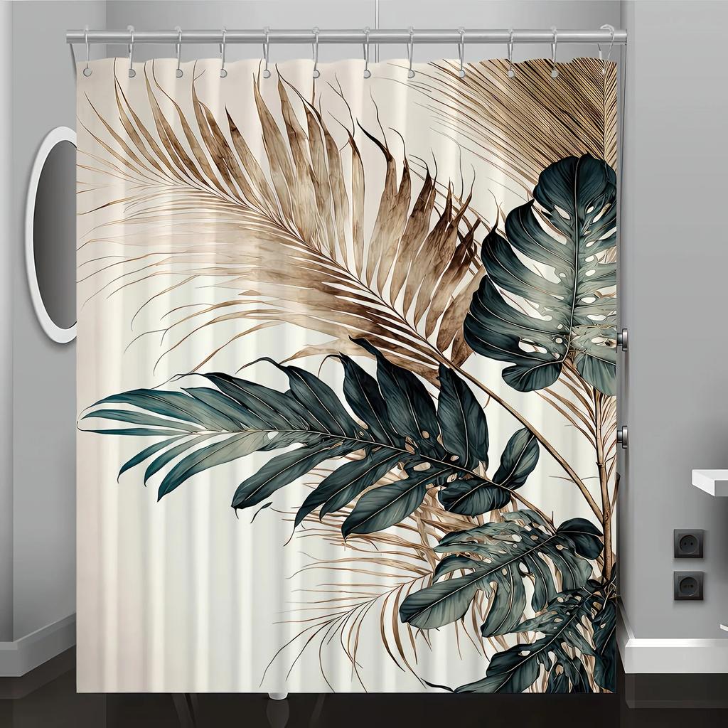 Elegant Watercolor Tropical Leaves Waterproof Shower Curtain – Perfect for Adding a Luxurious and Nature-Inspired Touch