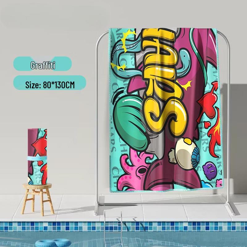 Graffiti Print Quick-Dry Wearable Poncho Towel