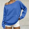 Women's Fashion Casual Off-Shoulder Long Sleeve Knit Sweatshirt with Pockets