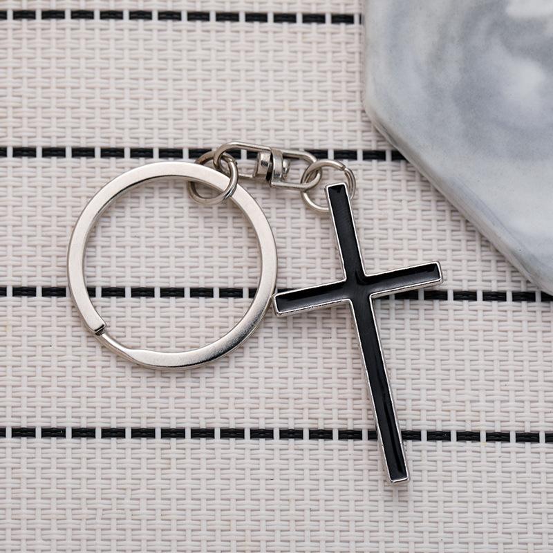 Couple Cross Stainless Steel Keychain Simple Romantic Design Fashion Metal Keyring Practical Car Bag Pendant