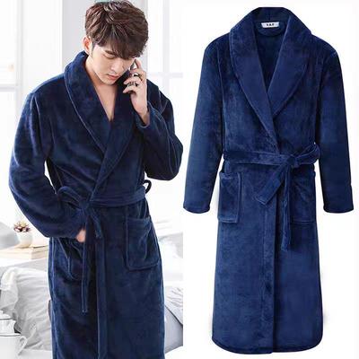 Robe de Banho Masculina de Comprimento Médio em Flanela de Lã Coral Macia para Outono/Inverno