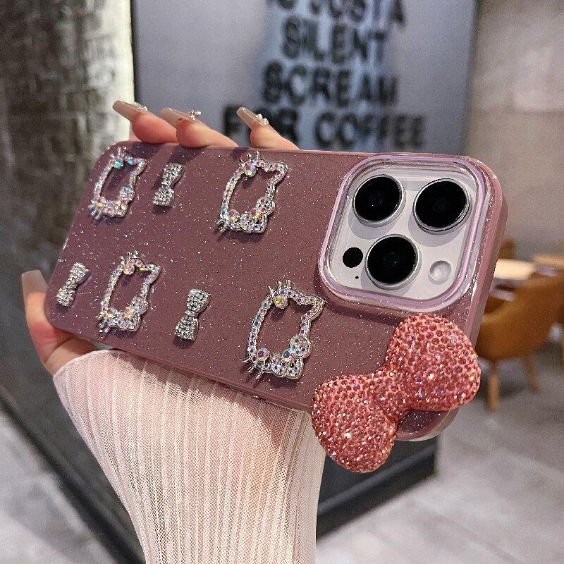 

Premium Sense Flash Diamond Bow Kitty Cat Suitable for Apple 16pro Mobile Phone Case Iphone15 Silicone 14 New Model iphone12promax