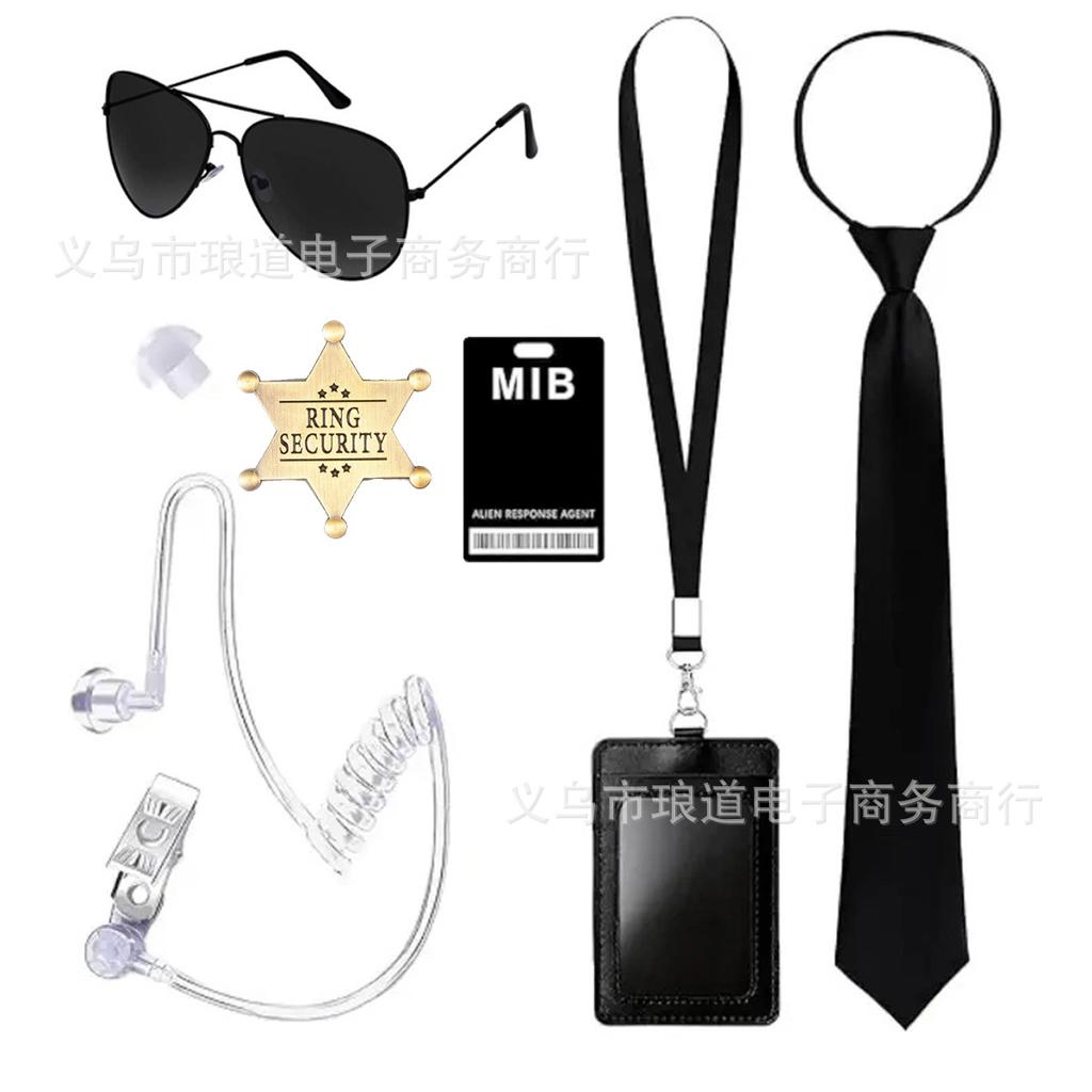 Costumi da Agente Segreto per Cosplay Vestiti di Sicurezza Accessori Occhiali da Sole Distintivo Set di Auricolari