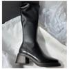 Chunky Heel Square Toe Solid Color Leather Stretch Over-The-Knee Slim Boots Style With Sweater Four Season Fashion Women Boots