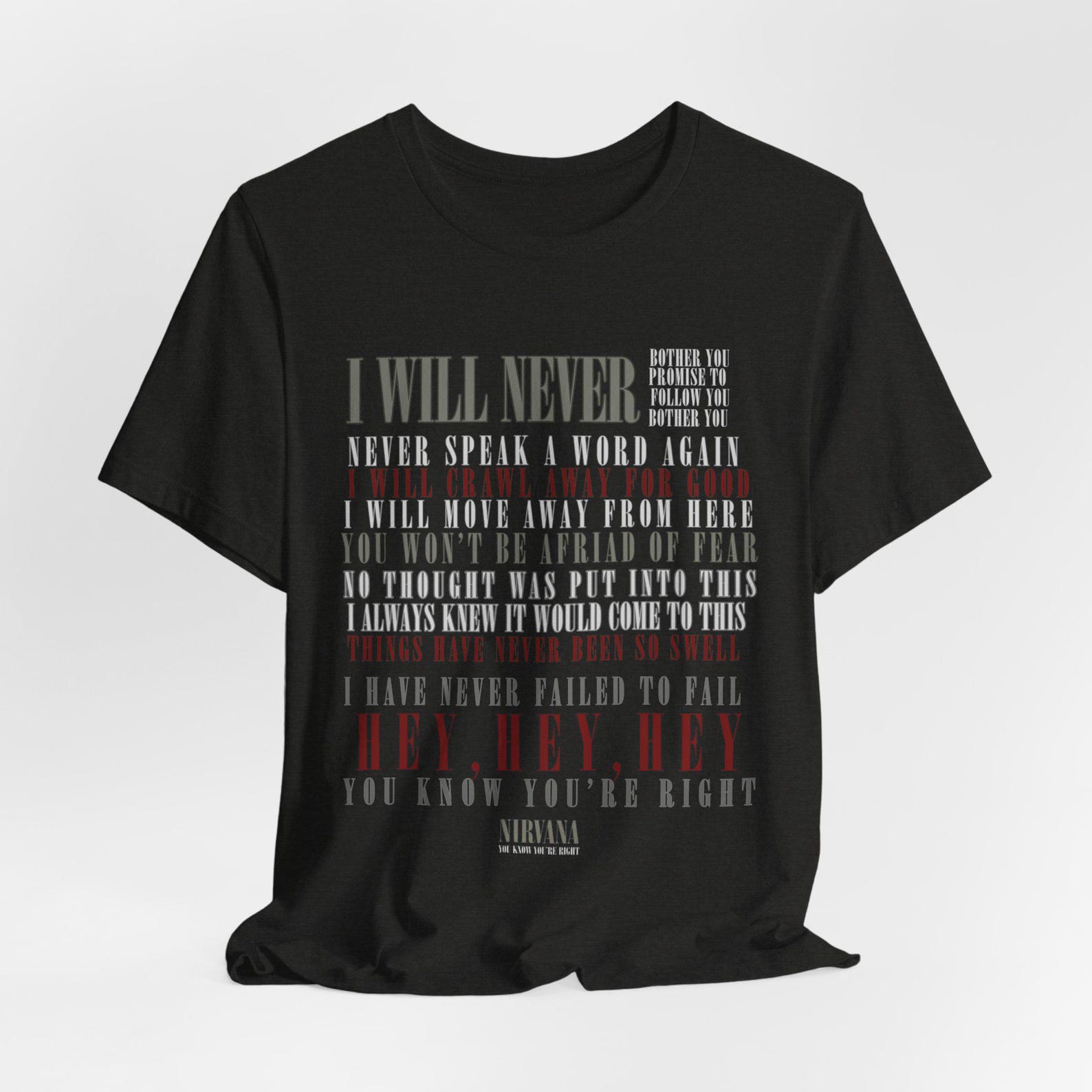 You Know Your Right Lyrics T-Shirt | Nirvana Song Lyric Tee Unisex Bella and canvas 3XL