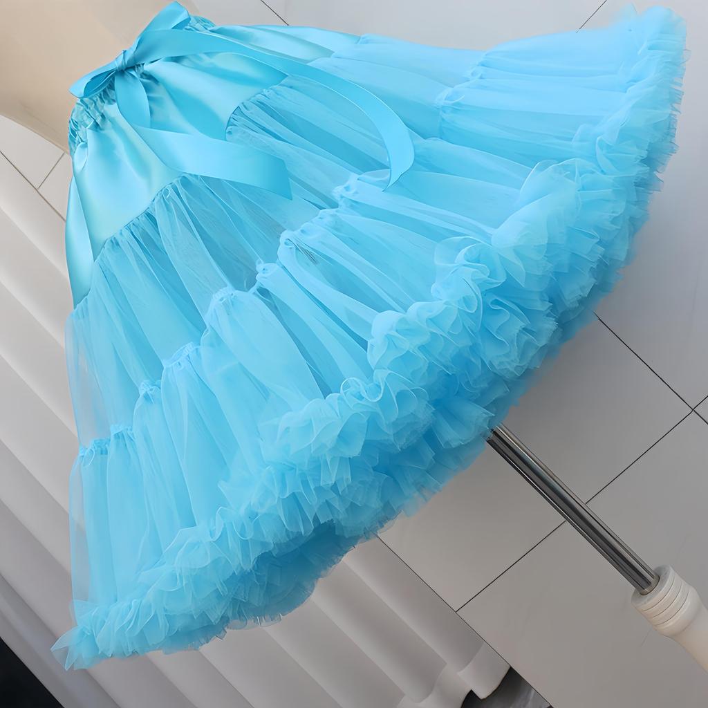 Pannier Tutu Skirt Volume Fluffy Petticoat Cosplay Adult Lolita Gothic Lolita Halloween Costume [kuroobaa] (Sky Blue)