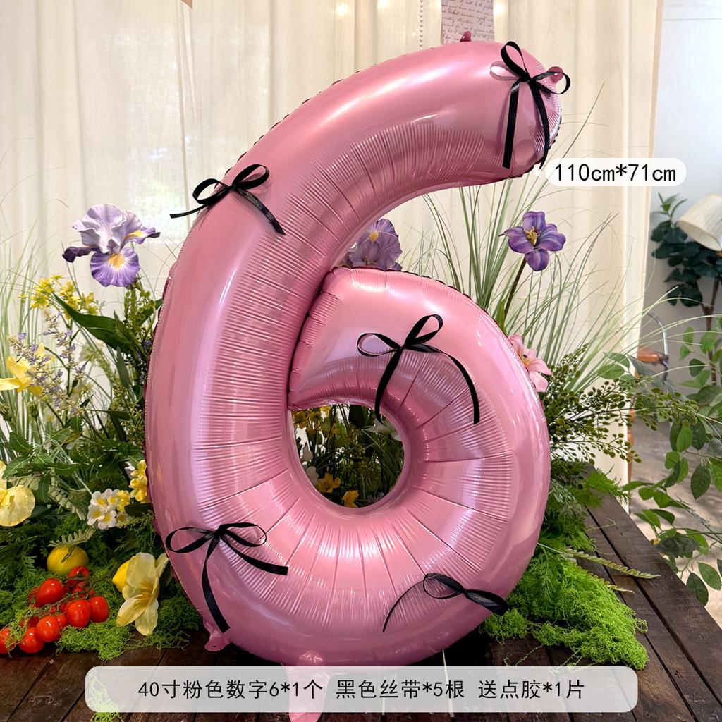 Number 6 40 Inch with Ribbon for Birthday Party Decoration