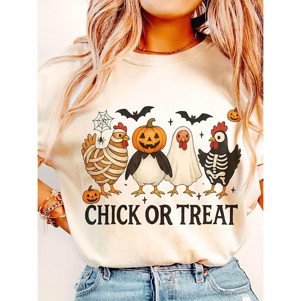 Halloween Women's Autumn Loose Short Sleeved T-shirt Suitable for Women's Casual Ghost Print Fun T-shirt Japan