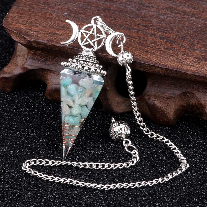 1690 Three-Phase Moon Seven Chakra Stone Resin Hexagonal Crystal Pendant Pendulum Cross-Border Jewelry