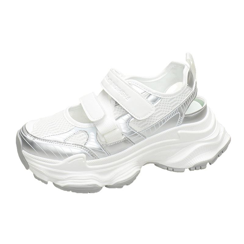 

European Station Thick-soled Hollow Fashion Daddy Shoes Women 2025 New Versatile Daddy Shoes Silver Grey Sports Sandals Women 35 белый