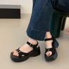 Enhanced Platform 2025 Summer New Soft Leather Heightened Sandals Women's Platform Muffin Wedge Heel Fashionable Versatile Roman Shoes