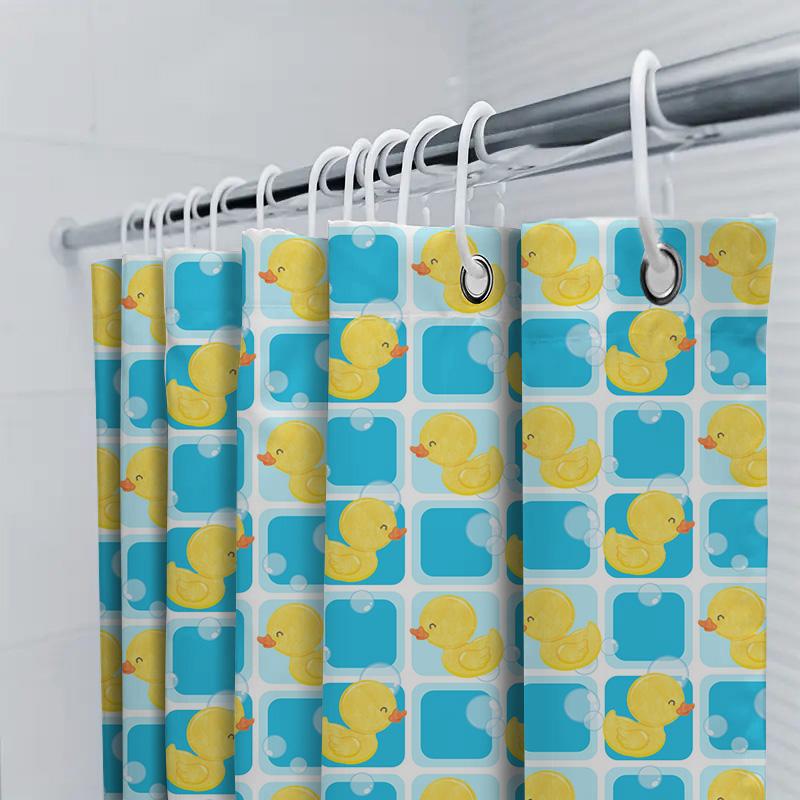 Whimsical Rubber Duck Shower Curtain Bright Blue Yellow Pattern Decorative Waterproof Fabric For Bathroom Accessories Set In Var