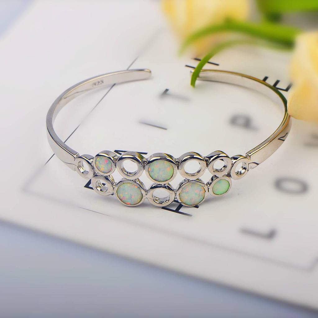 Hawaiian-Style Opal Inlaid Bangle Bracelet Jewelry