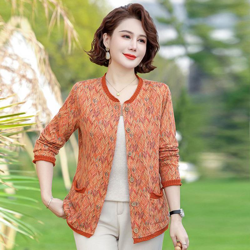 

Stylish Floral Long Sleeve Cardigan for Middle-Aged & Elderly Women - Spring/Autumn Loose-Fit Jacket 6XL suitable for 165-180 jin помаранчевий