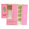 Pink Doll Wardrobe Storage Cabinet Scenery Play House Furniture with 10 Clothes Hangers Accessories