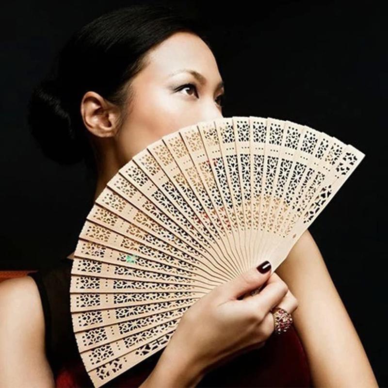 

New Minimalist Fan Chinese Hollow Out Fan Printed Sandalwood Fan Church Wedding Gift Home Decoration Handicraft Fan
