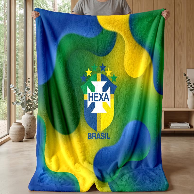 Coperta in Flanella Stampata Calcio Brasile Amica della Pelle Calda Decorativa Plaid per Divano Letto Interno Uso Quotidiano