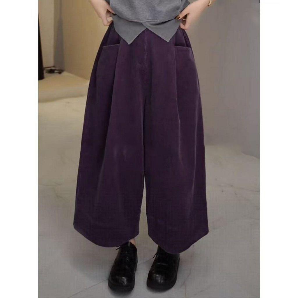 Women's High-Waisted Wide-Leg Corduroy Pants - Autumn/Winter Loose, Slimming, Pleated, and Ribbed Design