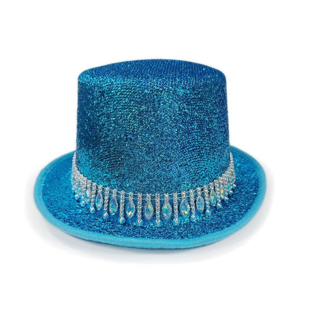 2026 Crystal Jazz Hat Colorful Rhinestone Edge Magician Hat Unisex Roleplaying Tall Hat Party Headwear