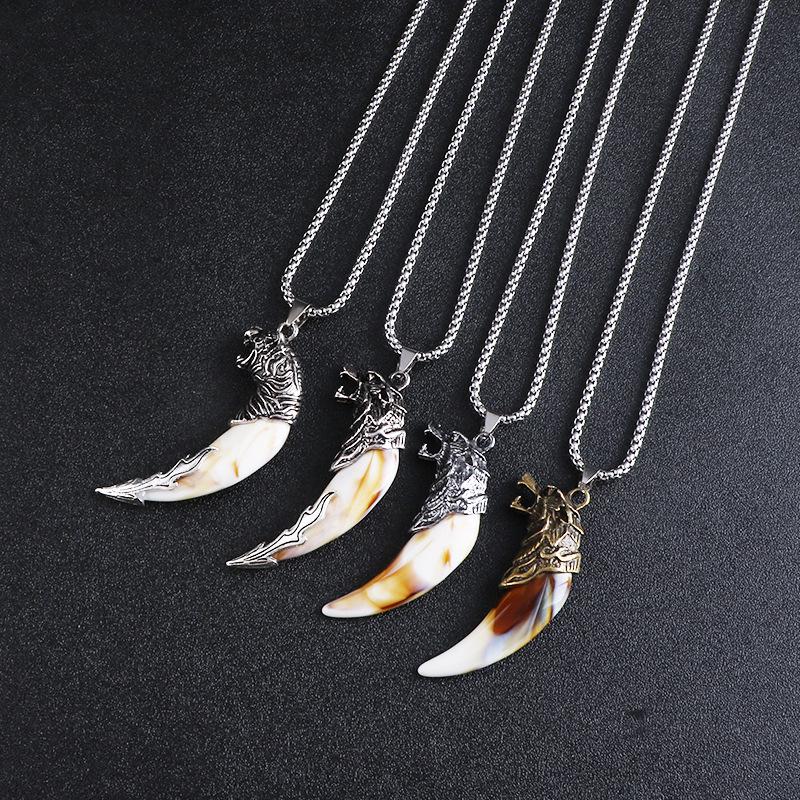 Men's Wolf Tooth Pendant Necklace - Hip Hop Student Style, Retro Long Sweater Chain Accessory
