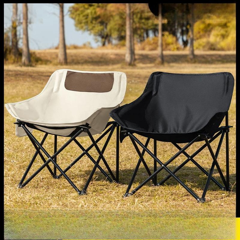 Oxford Fabric & Carbon Steel Folding Moon Chair Portable Camping Chair for Beach Fishing Picnic Road Trip Park