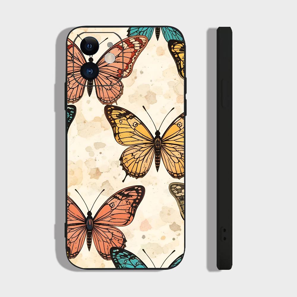 Art Butterfly For IPhone 15 16 14 Plus 13 12 11 17 Pro Max 17 Air Black Soft Phone Cover