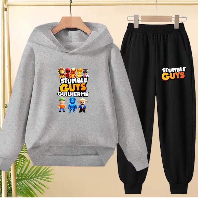 Felpa con cappuccio per bambini 3-12 anni Stampa Anime GUYS Cappotto Affascinante Felpa+Pantaloni Bambini Ragazze Neonato Set Trendy per il Tempo Libero