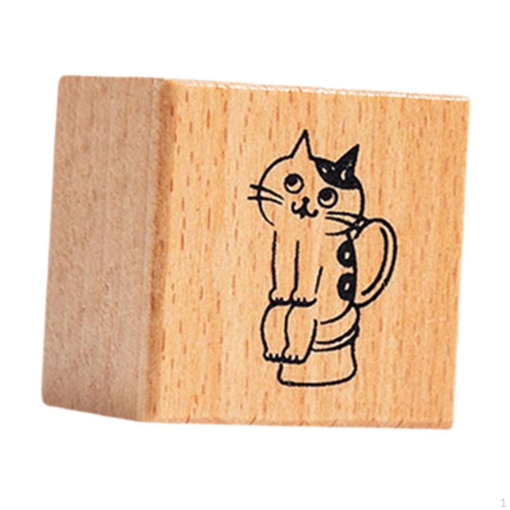 Cat Stamp Cute Animal 1.2 Inch for Kids Wooden Rubber Stamping Mailing Scrapbooking Letter