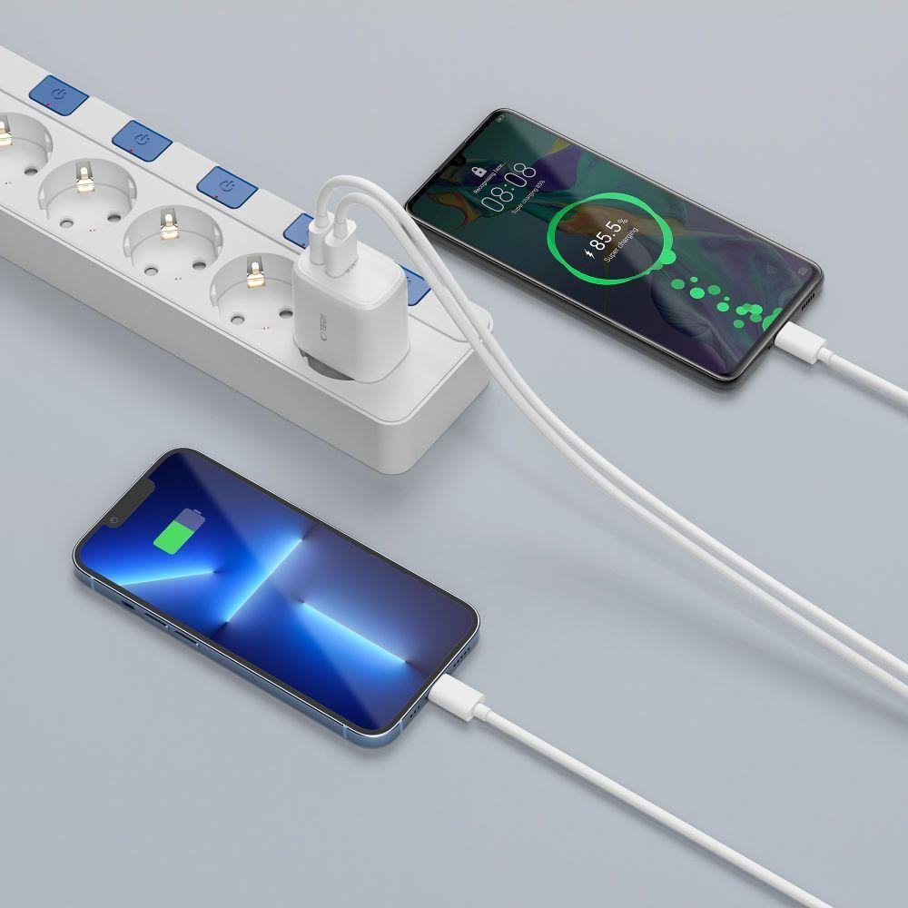 Tech-Protect C20W 2-Port Network Charger Pd20W/Qc3.0 + Type-C Cable White