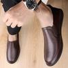 Men's Large Slip-On Leather Casual Shoes – Soft Sole, Breathable Cowhide, Ideal for Driving, Comfortable Dad Style