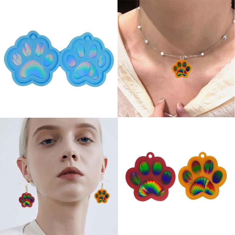 Light and Shadow Keychain Pendant Silicone Molds Cat Paw Holographic Earrings Mold DIY Ornaments Mould for Birthday Gift