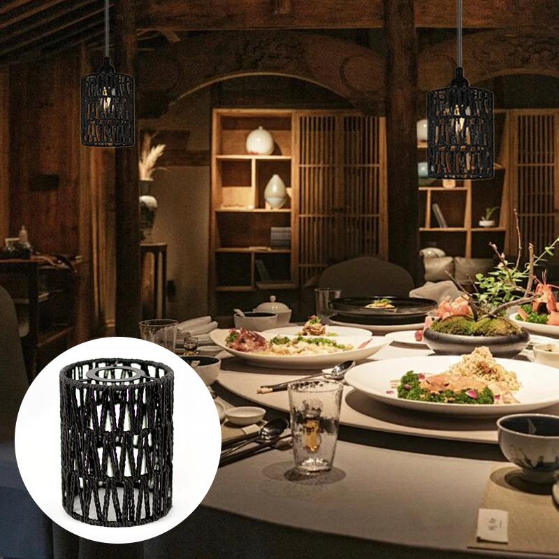 1PC Chic Wicker Homestay Papier Seil Lampenschirm Küche Kleine Rattan Lampenschirme Boho Land Pendelleuchte Abdeckung Retro Restaurant