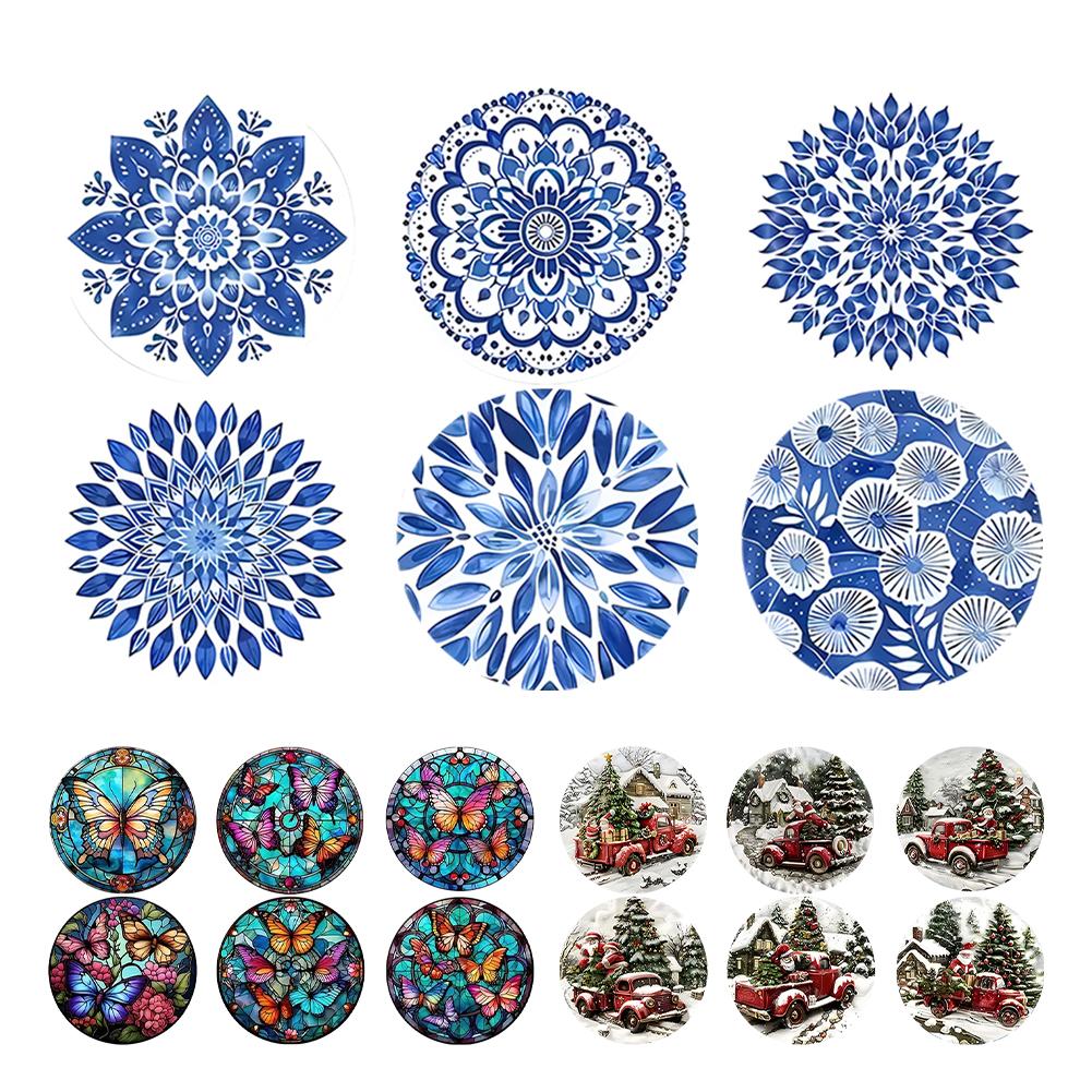 6 Piezas de Madera Porcelana Azul y Blanca Mandala Posavasos para Bebidas Redondos Antideslizantes Posavasos para Tazas de Café para Escritorio