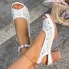 Women Sandals Retro Comfortable Summer Shoes for Women Thick Heeled Fish Mouth High Heels Shoes Fashion Hollow Sandals Women
