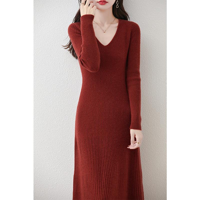 Vestido de cachemira para mujer Qinghe cachemira 30% cachemira 70% lana otoño e invierno falda de cachemira suave y cálida