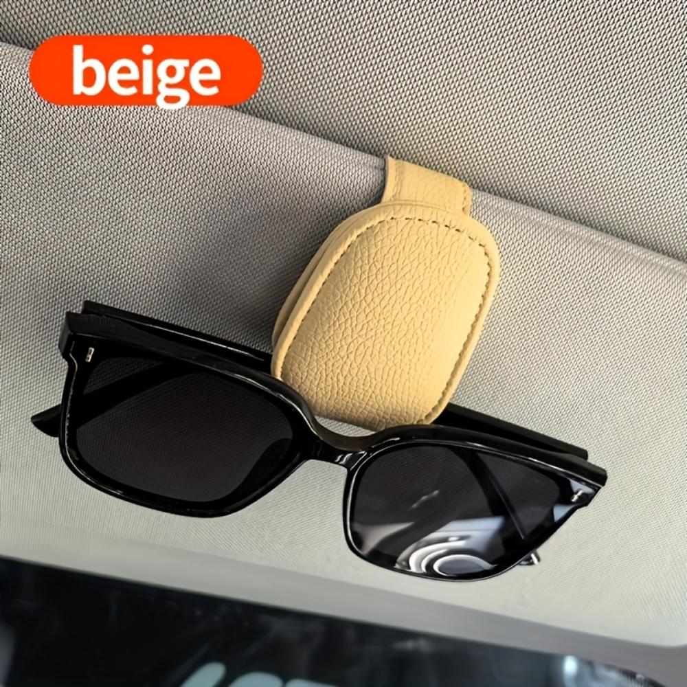 

Elegant Premium Leather Car Glasses Holder with Multi-Card Storage for Visor бежевий