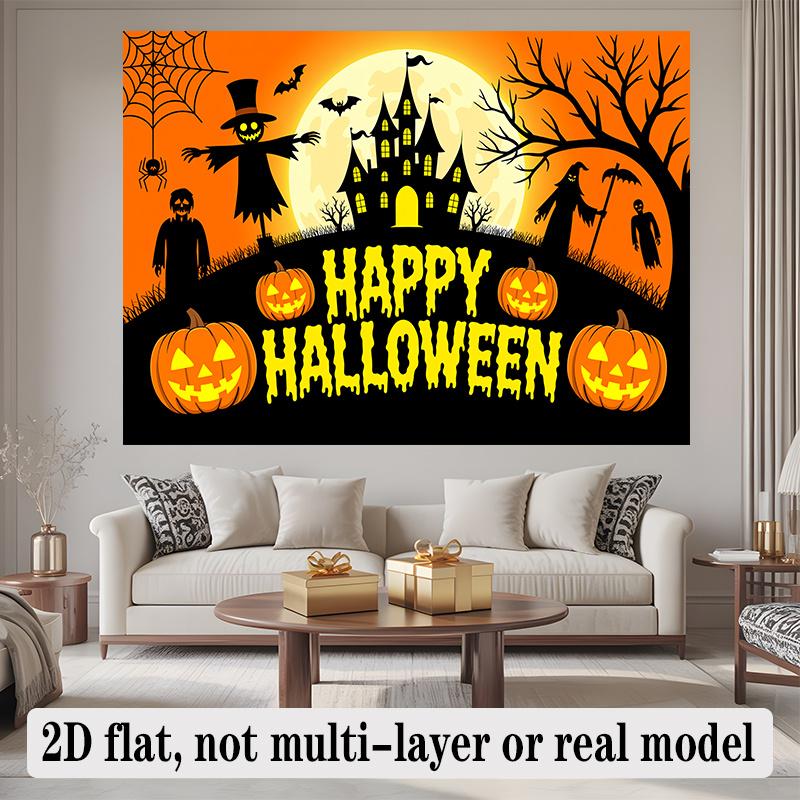 Party Backdrop Halloween Castle Flat Banners Scary Scarecrow Pumpkin Celebrations Wedding Photo Booth Background Front Door Decor