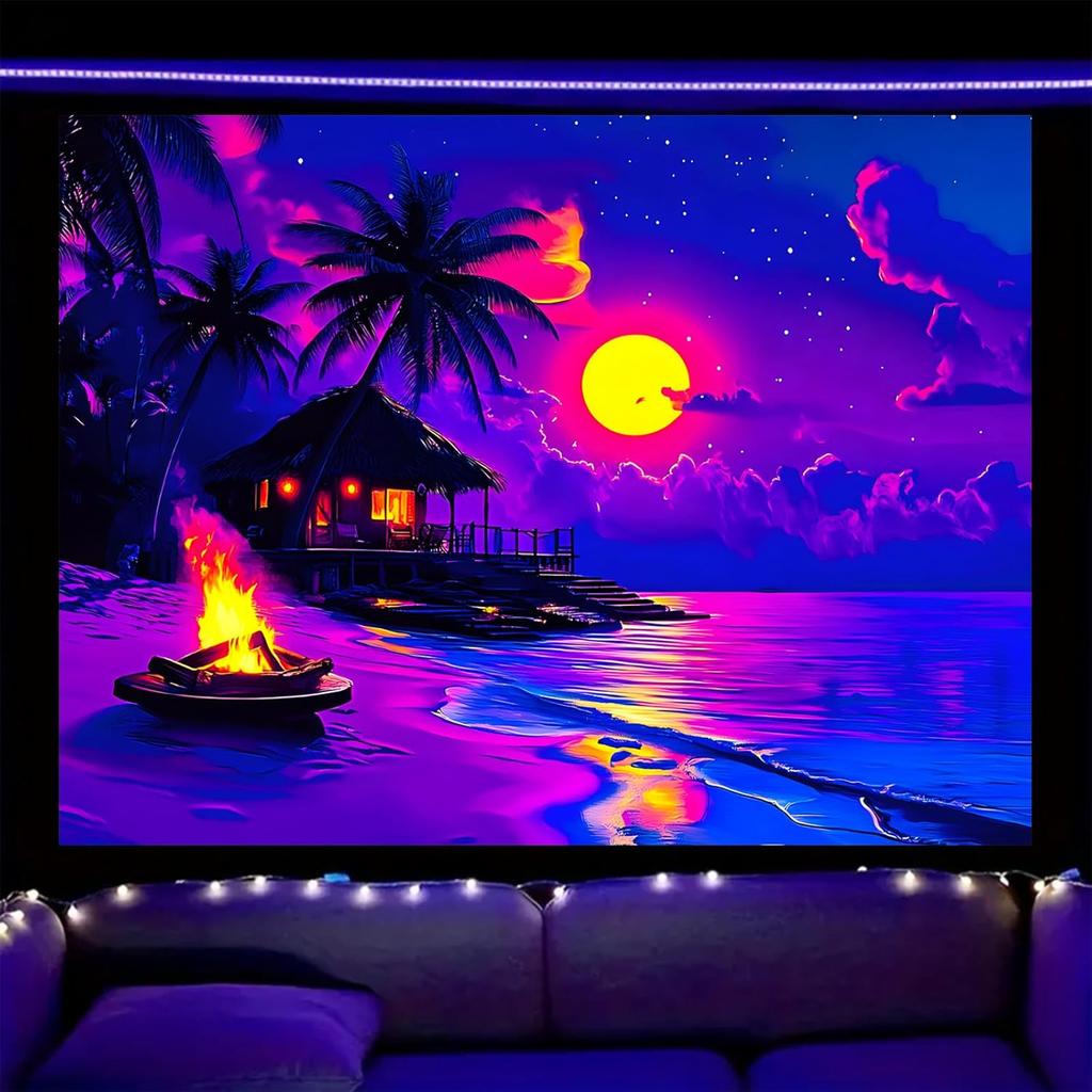 Nuxovilar UV Reactive Tapestry Skeleton Halloween Dinner Scene BlackLight Tapestries Cool UV Black Light Spooky Party Tapestry L
