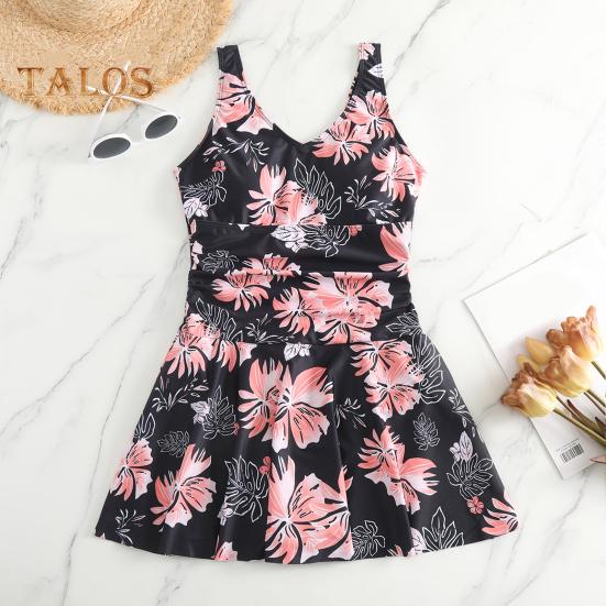 Ženy Květinový potisk Monokiny hluboký výstřih do V Splývavý lem Jednodílné plavky Slim Fit Plavky Šaty Styl Plážové oblečení